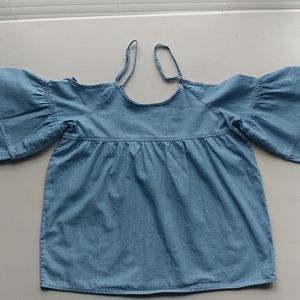 Poof Denim Blouse with ruffle sleeve